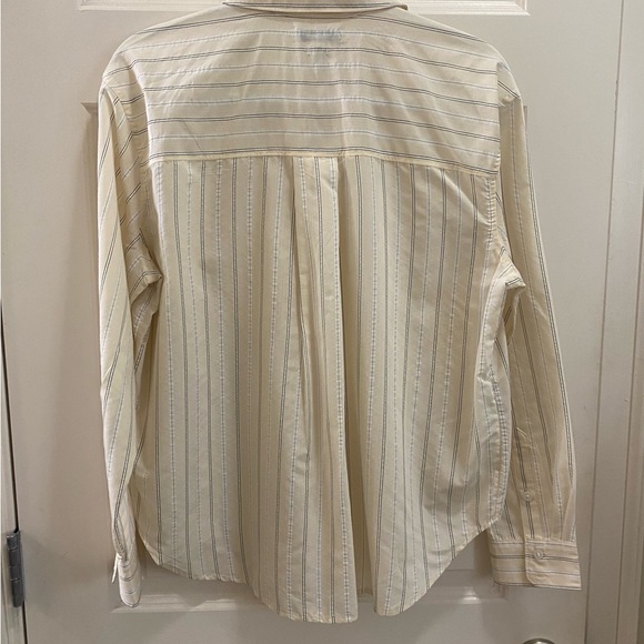 MADEWELL relaxed fit button down top in beige color with small stripes. Sz-Med - Picture 2 of 4
